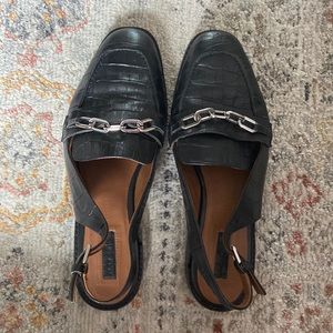 Topshop Size 10 Black Loafer with Chain Detail